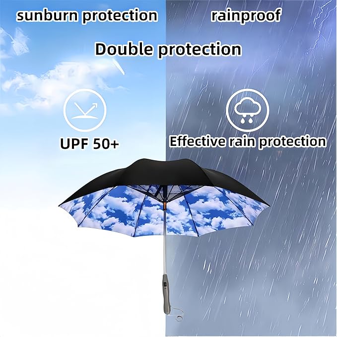 Umbrella with Fan & Mist Spray - Rechargeable UV Protective Cooling Umbrella for Patio, Beach, Travel — Portable Misting System & Detachable Water Bottle Included