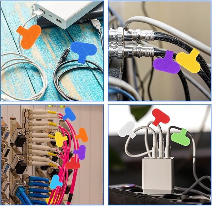 32 Pcs Cable Labels Multi Color Durable Cord Labels with Writable Surface Waterproof Cables Tags for Electronics Organization Self-Adhesive Nylon Wrap-It Cable Label for Electronics(8 Colors)