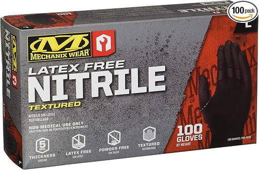 Mechanix Wear D03-05-010-100 - Nitrile Disposable Gloves, Powder Free, Textured - 5 Mil Black (100 Pack)