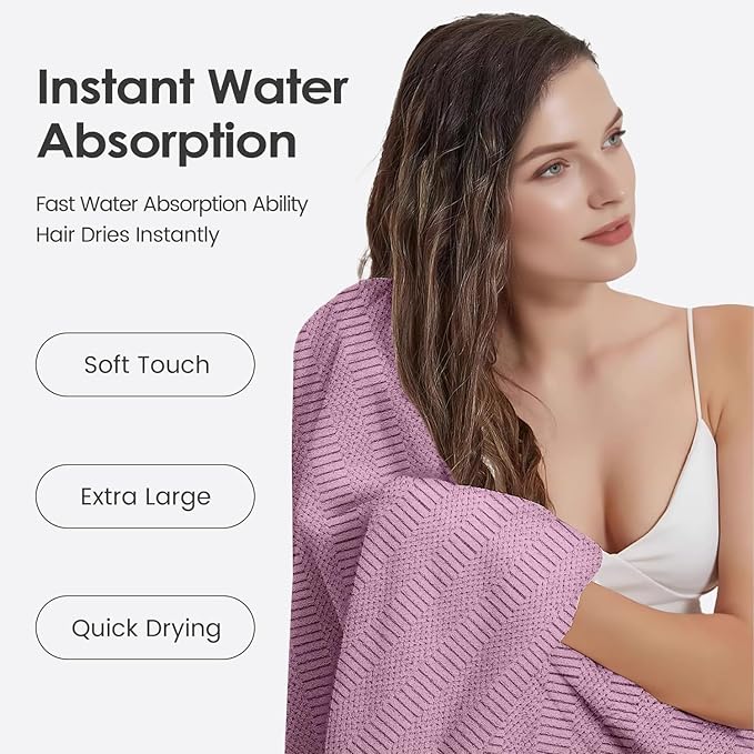 Microfiber Bath Towels, Large Bathroom Towel 2 Pack (30" x 60"), Oversized, Soft, Super Absorbent and Fast Drying, Multipurpose Use for Sport, Fitness, Yoga, Diamond Cross Grid Purple