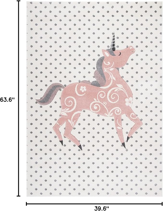 SAFAVIEH Carousel Kids Collection Accent Rug - 3'3" x 5'3", Ivory Grey & Pink, Non-Shedding & Easy Care, Ideal for High Traffic Areas for Boys & Girls in Playroom, Nursery, Bedroom (CRK163B)