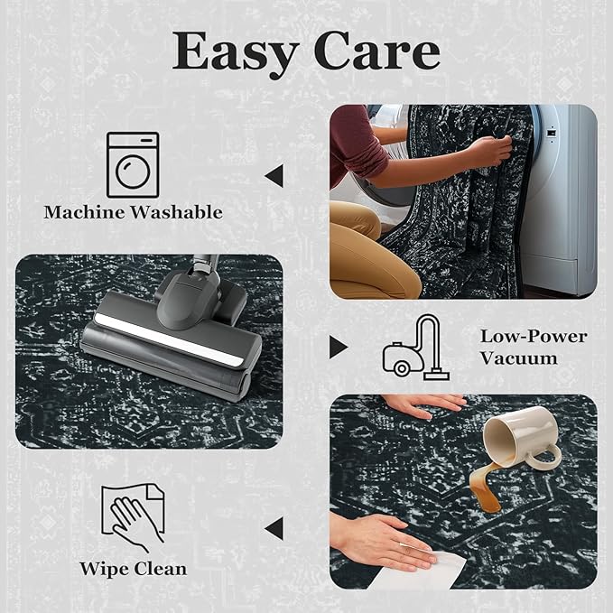 Distressed Black Kitchen 2x3 Rugs Non Slip Washable, Vintage Medallion Pinted Dark Door Mat Indoor Entrance Entryway, Small Low Pile Rugs for Bathroom Vanity/Laundry Room/Bedroom