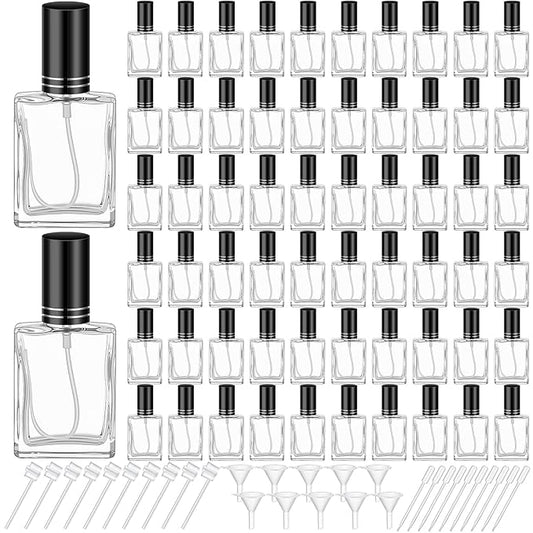 Domensi 60 Pcs 15 ml Glass Perfume Bottles Mini Glass Empty Spray Atomizer Bottles Bulk Refillable Perfume Dispenser Container with Pump Tool for Travel Skin Care (Black)