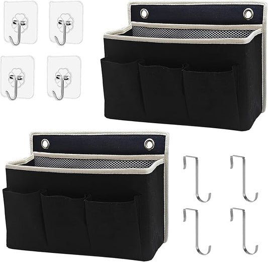 2-Pack Wall Hanging Organizer Bag/Hanging Baskets with Large Mesh Compartment & 3 Pockets，Over the Door Organizer Space Saving Storage for Bedroom,RV Camper, Closet (Black - 2 Pack)