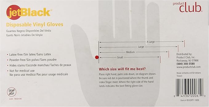 Jetblack Vinyl Glove, Black, Small, 90 Count