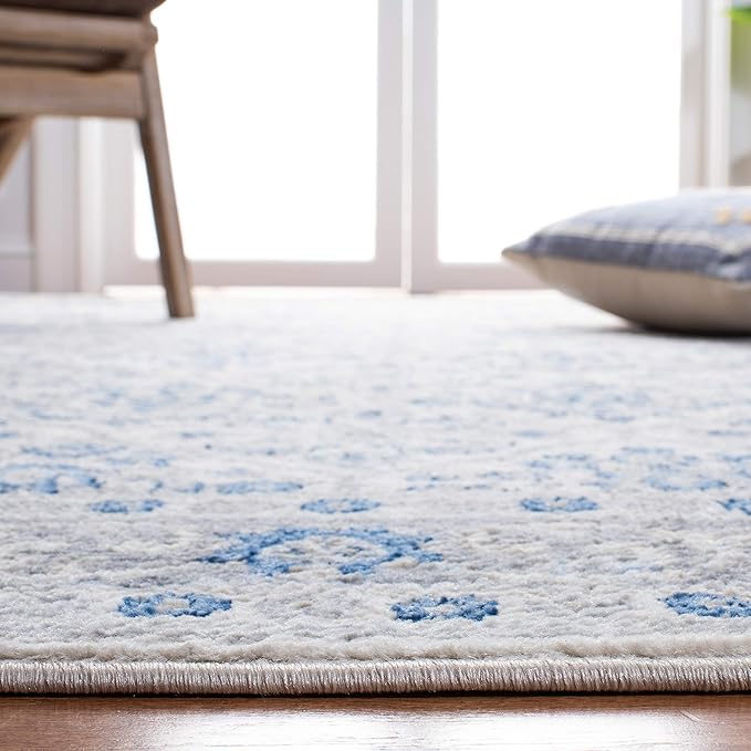 SAFAVIEH Brentwood Collection 8' x 10' Ivory/Blue BNT870A Oriental Damask Trellis Non-Shedding Living Room Bedroom Dining Home Office Area Rug