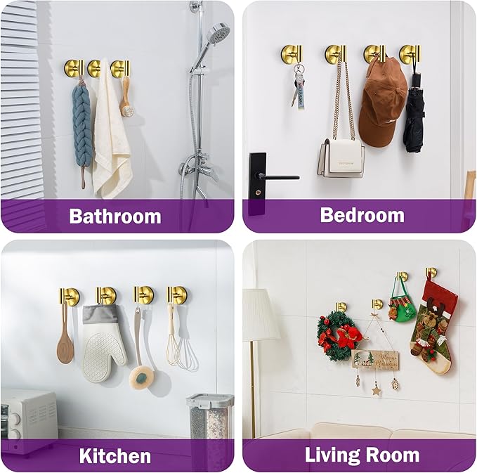 JOMOLA Suction Cup Hooks for Shower (4 Pcs Brushed Gold)