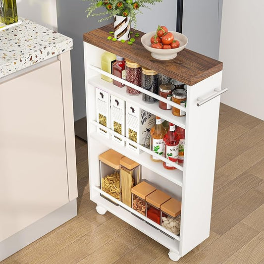 Tribesigns Slim Storage Cart, Rolling Narrow Kitchen Cart on Wheels for Small Place, 4-Tier Slide Out Slim Utility Cart Skinny Laundry Cart with Handle for Kitchen, Bathroom, Laundry