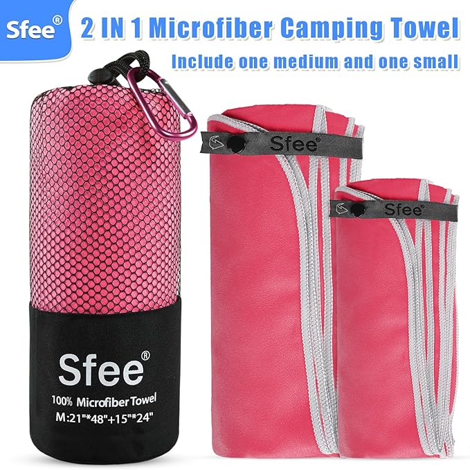 2 Pack Microfiber Travel Towel, Quick Dry Towel Camping Towel Super Absorbent Compact Lightweight Sports Swim Gym Beach Towels Set for Gym, Hiking, Pool, Backpacking, Bath, Yoga