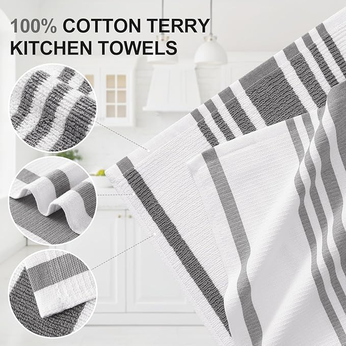 Homaxy Microfiber Kitchen Towels and Dishcloths Set, 12 Pack, 28 x 16 Inch & 12 x 12 Inch Quick Drying Rags for Washing Dishes and Premium Kitchen Towels 18”x 28”, 6 Pack, Grey