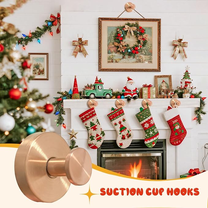 Suction Cup Hooks, Suction Cup Hooks for Shower,Removable Towel Hooks for Bathroom Window Glass Door Wall, Bath Robe Looafh Wreath Hook for Hanging (Rose Gold)