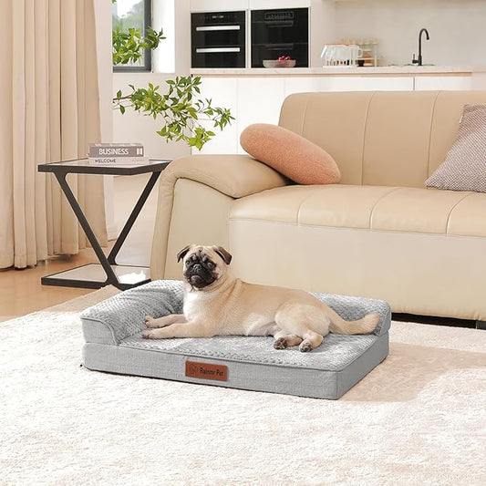 Orthopedic Dog Bed Medium Size Dog, 30x20x6 Inches Memory Foam Pet Bed for Small and Medium Dogs, Washable Removable Cover, Nonskid Bottom, Waterproof, Light Grey