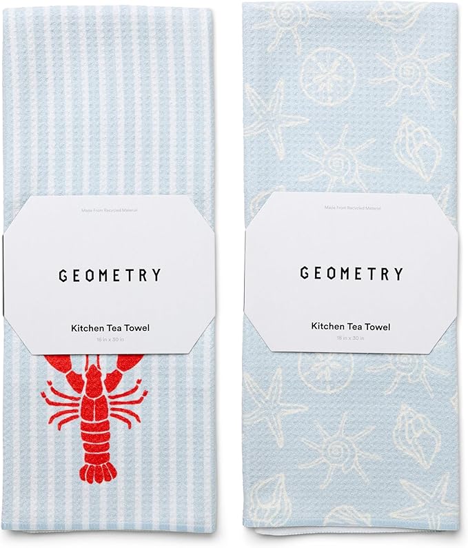 Tea Towels – Spring & Summer Collection – Quick-Dry, Ultra-Absorbent, Reusable Microfiber Kitchen Towels for Drying & Cleaning - Lobster Bay - 2 Pack