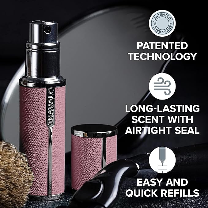 Milano Perfume Atomizer Bundle - Leak-Proof and TSA Approved for Air Travel - Reusable, Easy Fill Mini Pump Sprayer - Vegan Leather w/Polished Metal - White, Aqua, Perfect Pink - 3 Pack