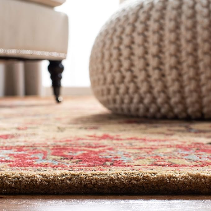SAFAVIEH Mahal Collection Area Rug - 6'7" Square, Beige & Red, Traditional Oriental Design, Non-Shedding & Easy Care, Ideal for High Traffic Areas in Living Room, Bedroom (MAH693B)