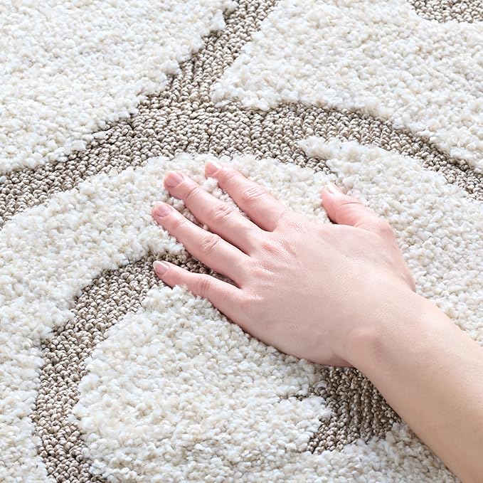 SAFAVIEH Florida Shag Collection Area Rug - 5' Square, Ivory & Beige, Scroll Design, Non-Shedding & Easy to Clean, High-Low Plush Pile, Ideal for Living Room, Bedroom, Dining Space (SG455-13LT)