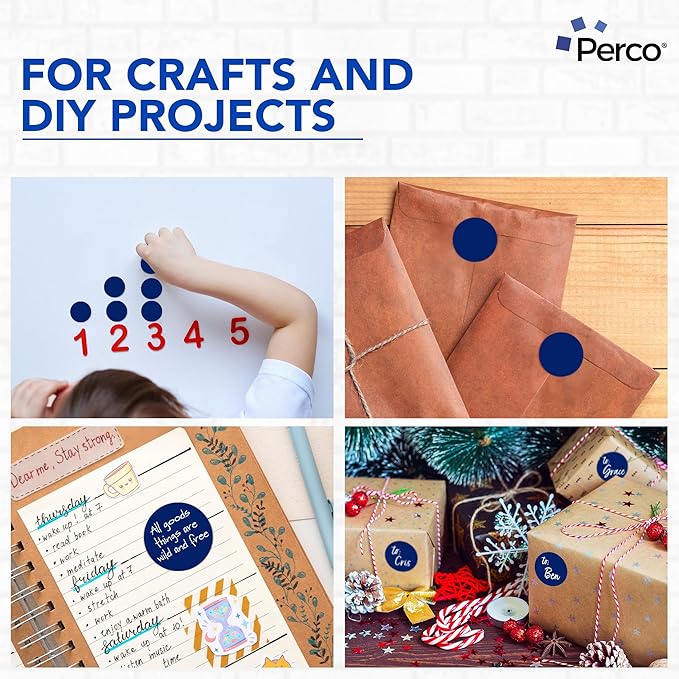 Perco Dark Blue 2-Inch Round Circle Dot Sticker Labels - Multi-Roll Pack (3 Rolls, 500 Labels Each) - Permanent Adhesive, Vibrant Colors, Strong Hold - Perforated for Easy Use - Made in USA