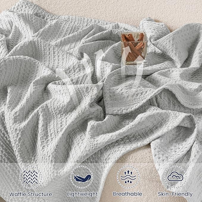 PHF Lightweight Waffle Weave Throw Blanket 50"x 60", Soft Woven Summer Blanket for Hot Sleepers - Aesthetic Home Decor for Couch Bed Sofa, Pet Friendly, Light Grey