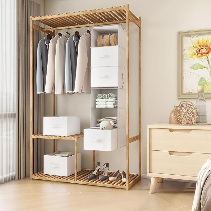Twira 6-Shelf Hanging Closet Organizer, 2 Separable 3-Shelf Hanging Shelves, Hanging Storage with 3 Removable Drawers 4 Side Pockets, Storage Organizer for Closet, Nursery (White)