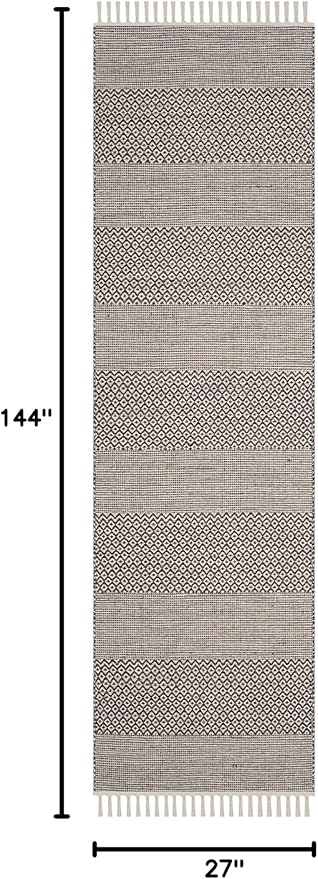 SAFAVIEH Montauk Collection Runner Rug - 2'3" x 12', Ivory & Anthracite, Handmade Flat Weave Boho Farmhouse Cotton Tassel Fringe, Ideal for High Traffic Areas in Living Room, Bedroom (MTK330N)