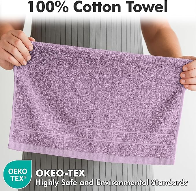 100% Cotton Hand Towels for Bathroom – Soft & Absorbent Towel Set– Pack of 6 Small Towel (34x20in) – Quick Dry Luxury Cotton Hand Towels – Lilac