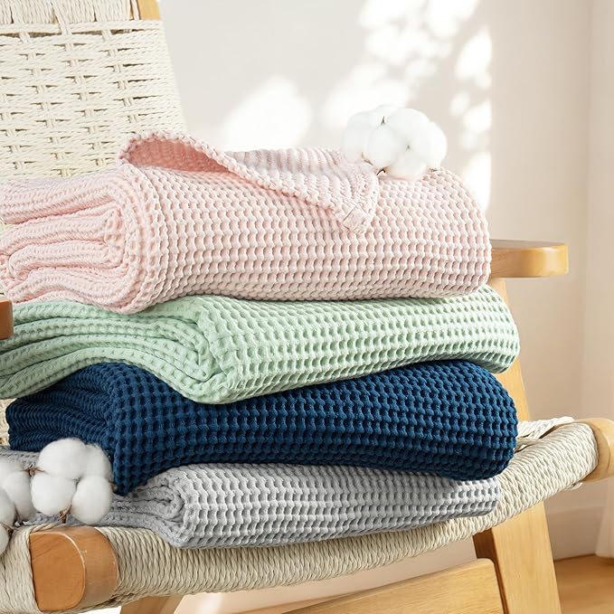 Exclusivo Mezcla 100% Cotton Waffle Weave Blanket Twin Size, Soft, Lightweight and Breathable Muslin Gauze Blanket for Dorm, Home Decor, All Season, 60"x80", Pink