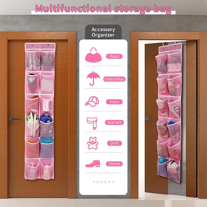 Over the Door Hanging Shoe Organizer, 12 Large Pockets, 2-Pack