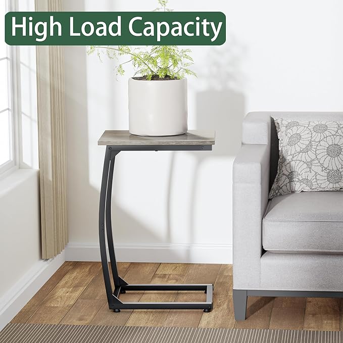 C Shaped End Table Set of 2, Side Table for Couch,Curved Support Legs, Slide Under Couch Table for Sofa, TV Tray Table for Living Room Bedroom（Lvory）