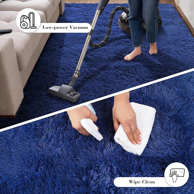 Blue Fluffy Rug Shaggy Area Rug, 2x4 Area Rugs for Girls Bedroom, Soft Cute Baby Play Mat, Indoor Floor Carpet for Teen, Nursery, Preppy Dorm, Plush Aesthetic Bedside Rug