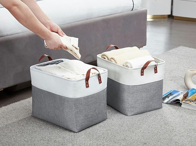 DECOMOMO Extra Large Storage Baskets, Fabric Storage Bins with Handles for Organizing Shelves, Toys, Nursery, Laundry (Slate Grey & White, 3pcs)