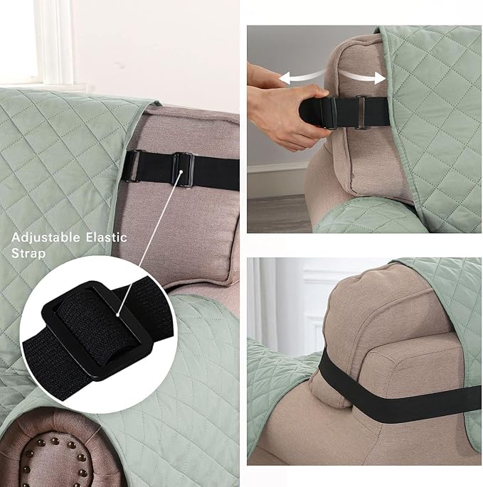 H.VERSAILTEX Reversible Couch Covers for 3 Cushion Couch Water Repellent Couch Cover for Sofa Dog Couch Cover Protector Non Slip Furniture Protector with Elastic Strap(Sofa, Desert Sage/Beige)