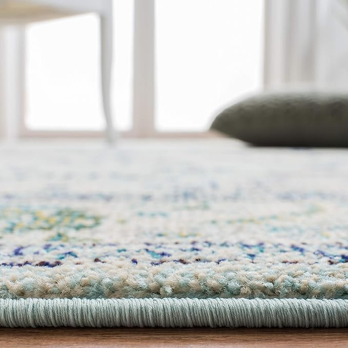 SAFAVIEH Monaco Collection Area Rug - 8' Square, Light Blue & Ivory, Non-Shedding & Easy Care, Ideal for High Traffic Areas in Living Room, Bedroom, Home Office, Dining Space (MNC243K-8SQ)