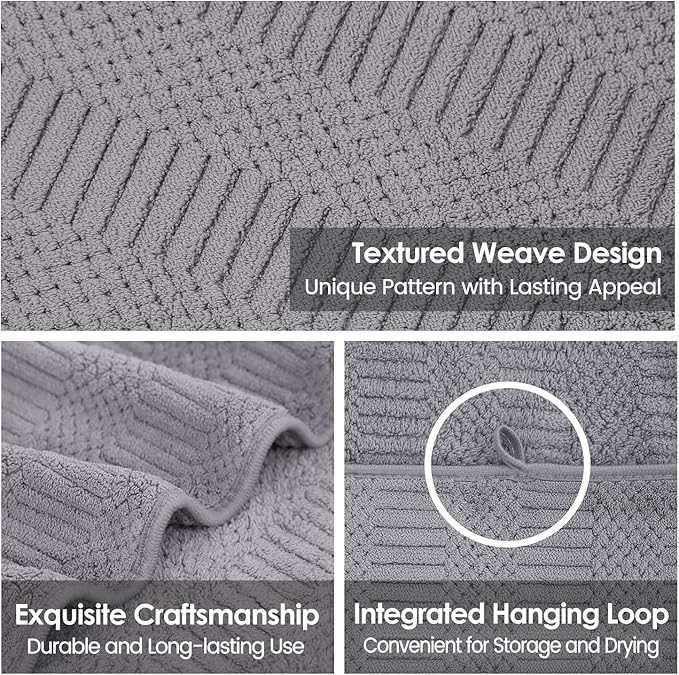 Bath Towels Set of 2, 30" x 60", Large Microfier Body Towel for Adult, Oversized, Soft, Super Absorbent, Fast Drying, Use for Sauna, Salon, Gym,Sport, Fitness, Yoga, Diamond Cross Grid Gray