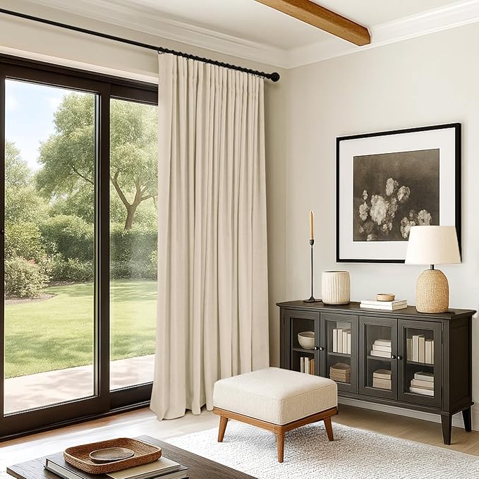 INOVADAY 100% Blackout Curtains for Bedroom, Black Out Curtains 84 Inch Long, Clip Rings Linen Blackout Drapes, Thermal Insulated Room Darkening for Living Room, 1 Panel - Cream,W102xL84