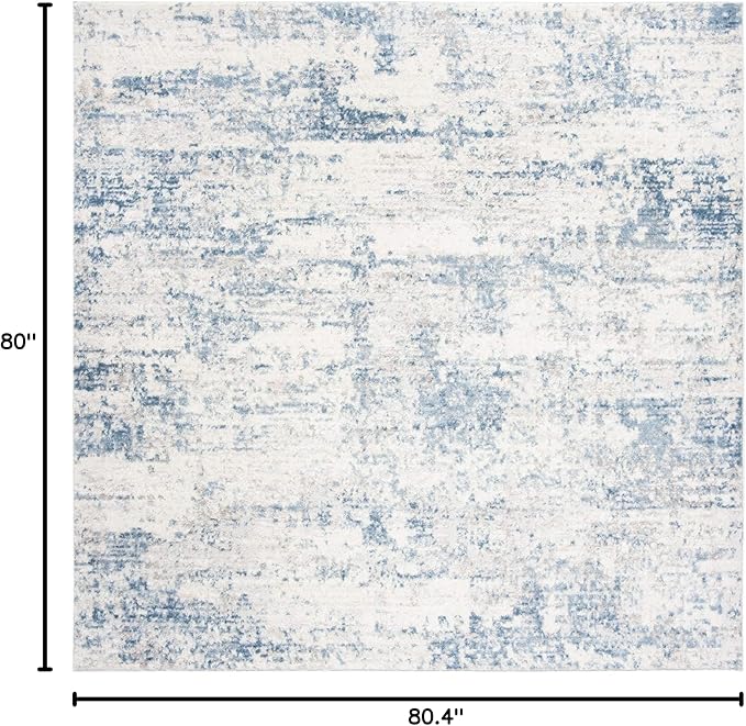 SAFAVIEH Amelia Collection Area Rug - 6'7" Square, Ivory & Blue, Modern Abstract Design, Non-Shedding & Easy Care, Ideal for High Traffic Areas in Living Room, Bedroom (ALA700A)