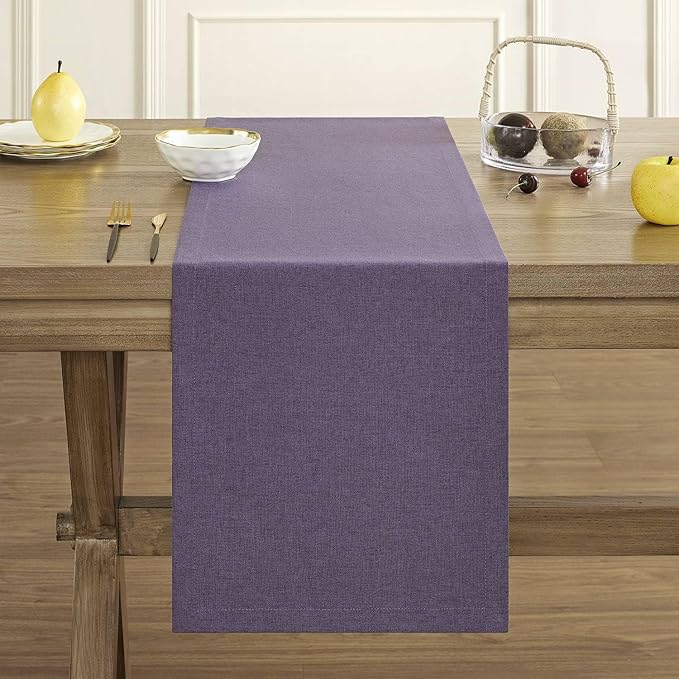 ZeeMart Basic Linen Style Table Runner, 14 x 48 Inch Dark Purple Chambray, Rustic Farmhouse Purple Table Runners 48 Inches Long, Everyday Polyester Table Runner - Machine Washable & Easy Care