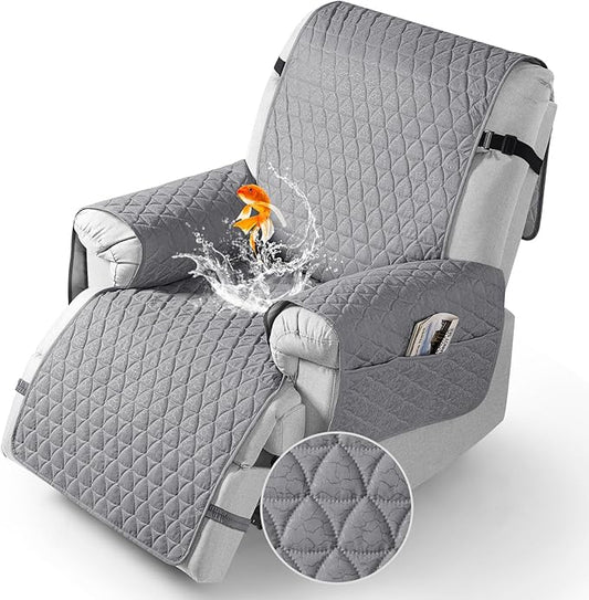 TAOCOCO 100% Waterproof Recliner Cover - Recliner Cover with Non-Slip Granule, Recliner Chair Covers with Elastic Band, Recliner Chair Covers for Reclining Chair(Light Grey, Oversized-30'')