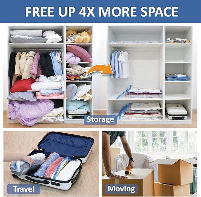 Cozy Essential Vacuum Storage Bags, Compression Space Saver Bags for Clothes, Comforters, Blankets, Pillow, Bedding, Sealer Clothing Storage,8 Jumbo