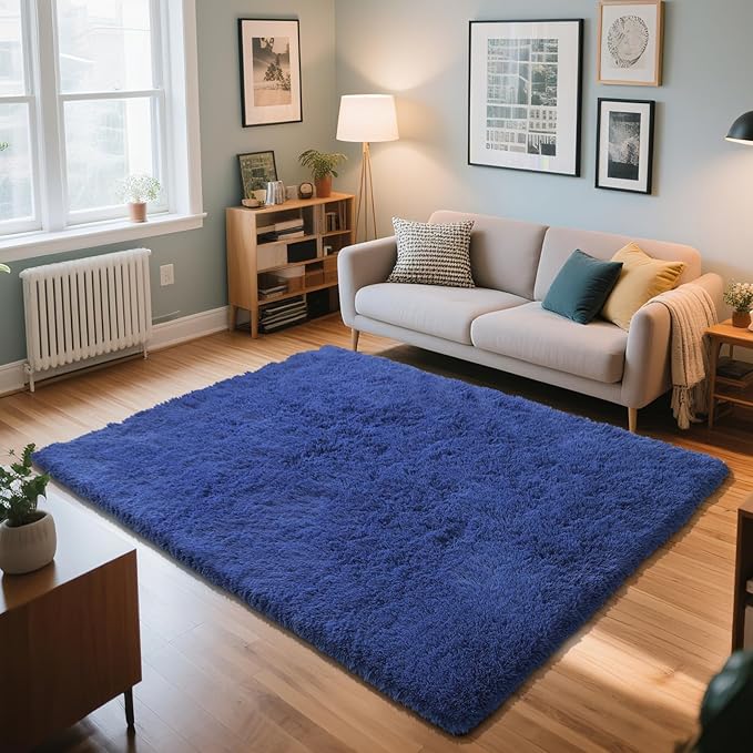 Blue Fluffy Rug Shaggy Area Rug, 2x4 Area Rugs for Girls Bedroom, Soft Cute Baby Play Mat, Indoor Floor Carpet for Teen, Nursery, Preppy Dorm, Plush Aesthetic Bedside Rug