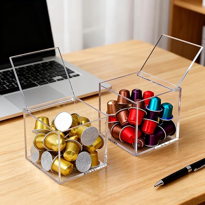 KissYou Acrylic Box 2 Packs Coffee Pod Holder Organizers Storage Contanier Clear Box for Easter Transparent Case Square Container