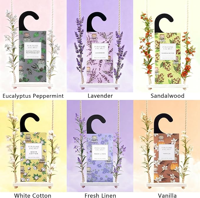 ROSE COTTAGE Large 12 Packs Sandalwood Hanging Closet Deodorizer Air Freshener Long Lasting Scented Sachets Smell Goods for House