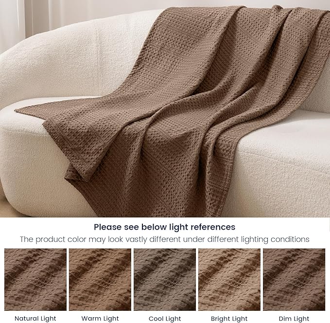PHF Lightweight Waffle Weave Blanket King Size 104"x 90", Soft Woven Summer Blanket for Hot Sleepers - Aesthetic Home Decor for Couch Bed Sofa, Pet Friendly, Cocoa Brown