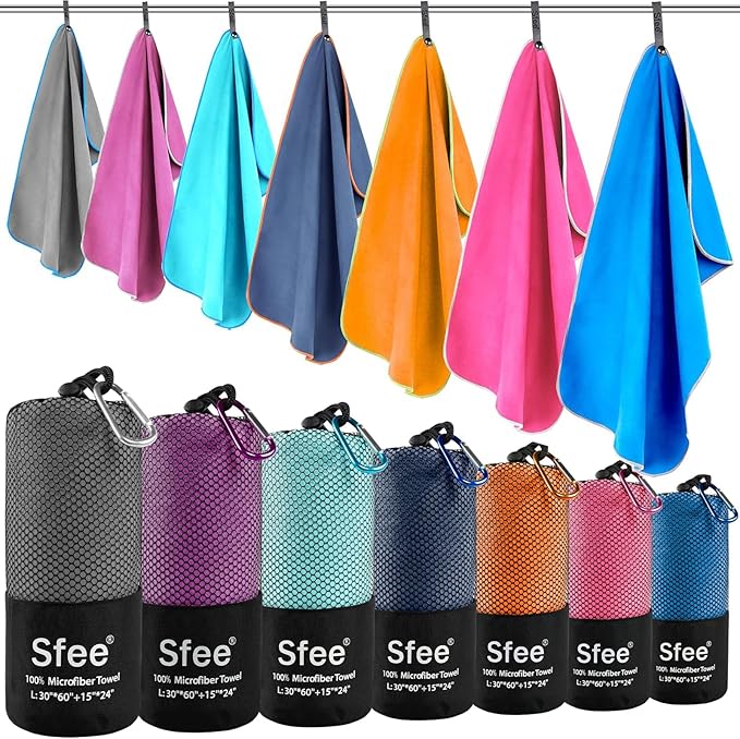 2 Pack Microfiber Travel Towel, Quick Dry Camping Towel Large Beach Towel Super Absorbent Compact Lightweight Sports Gym Towels for Beach, Gym, Hiking, Pool, Backpacking, Bath, Yoga