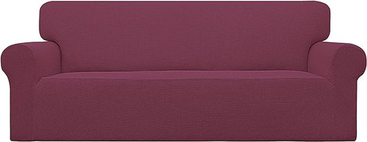 Easy-Going Stretch Sofa Slipcover 1-Piece Sofa Cover Furniture Protector Couch Soft with Elastic Bottom for Kids, Polyester Spandex Jacquard Fabric Small Checks (Sofa, ASH Rose)