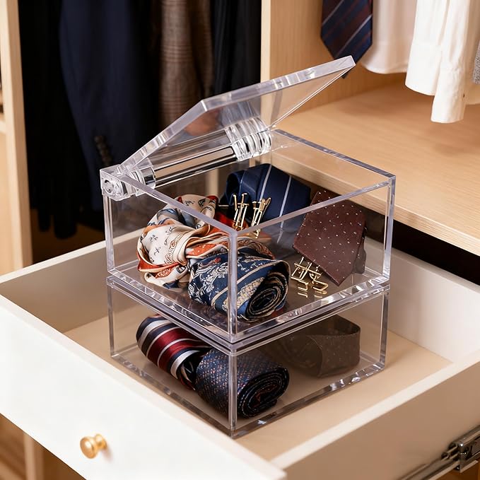 Acrylic Box with Lid Small Clear Boxes for Display Kitchen Storage Stackable Freezer and Fridge Organizer Lidded Bin Clear Display Case Gift Wrap Box with Hinge Lid