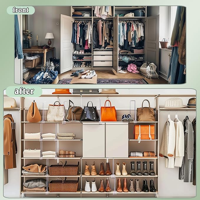 Shelf Dividers for Closet Organization, 12Pcs Closet Purse Organizeder Acrylic Shelf Dividers Purse Closet Organized Closet Dividers for Shelves Clear Shelf Dividers Shelf Separators in Closet (12Pcs)
