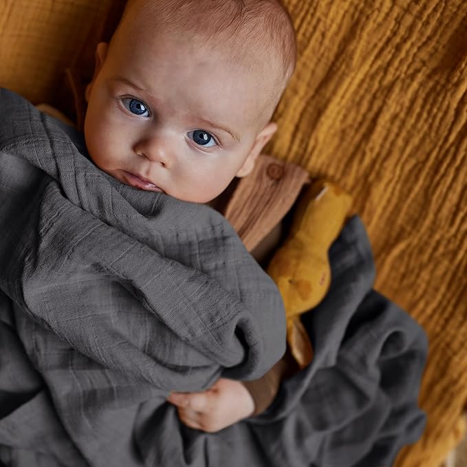 Baby Swaddle – Organic Cotton Muslin Baby Swaddles for Newborns 47” x 47” (Soft Grey)