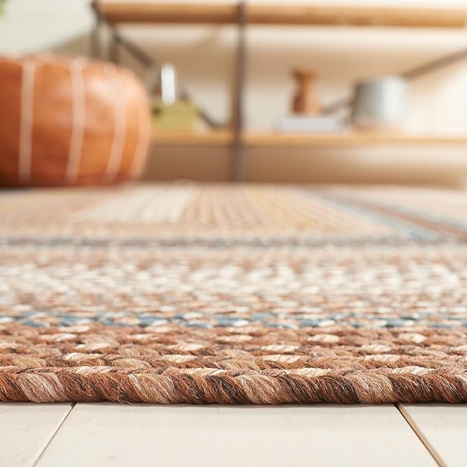 SAFAVIEH Washable Rug Outdoor Braided Collection - 6' Round, Brown & Multi, Handmade & Reversible, Non-Shedding & Easy to Clean, Ideal for Patio, Backyard, Mudroom (BRD313A)