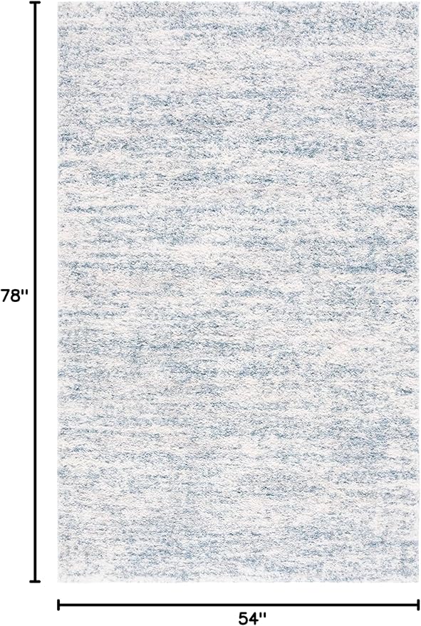 SAFAVIEH Berber Shag Collection Accent Rug - 4'5" x 6'5", Ivory & Light Aqua, 1.2-inch Thick Ideal for High Traffic Areas in Entryway, Living Room, Bedroom (BER563J)