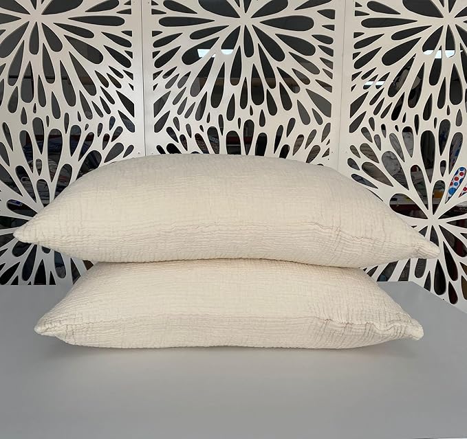 100% Muslin Cotton Pillow Shams, 4 Layers Soft Turkish Cotton Pillowcases, Pillowcase ONLY – No Blanket or Bedspread Included, Ivory (Two King Pillowcases 20x35)